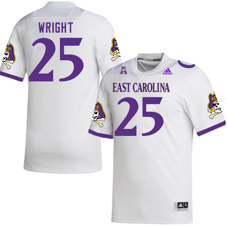 Men #25 McCallum Wright ECU Pirates College Football Jerseys Stitched Sale-White